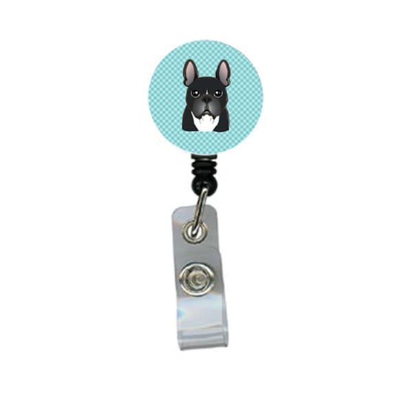 Teacher&Aposs Aid Checkerboard Blue French Bulldog Retractable Badge Reel TE2924917 - main